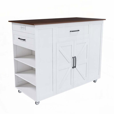 46" Kitchen Island on Wheels with Storage & Power Outlet,Adjustable Shelf & Drawer by Gracie Oaks