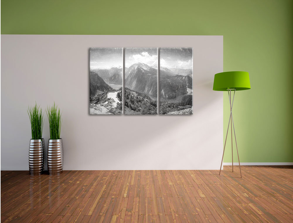 3-tlg. Leinwandbild-Set „Blick vom Berg über dem Königssee in Bayern“, Kunstdruck