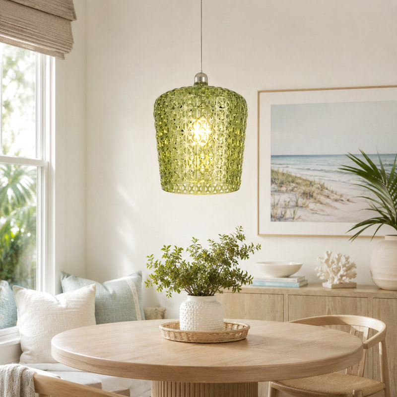 Luminaire suspendu à intensité variable 1 lumière Mid-Century moderne avec abat-jour en verre ajouré, hauteur réglable