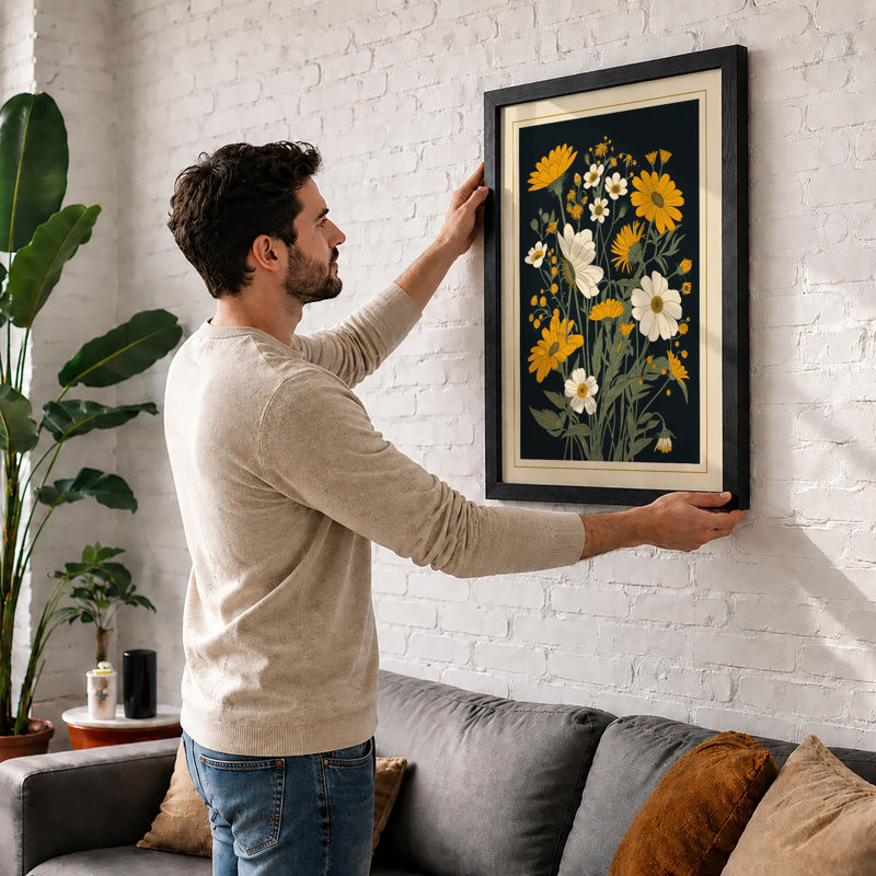 Yellow Blooms Study Botanical - Framed Print, A3 - 42.0 x 29.7 cm, White
