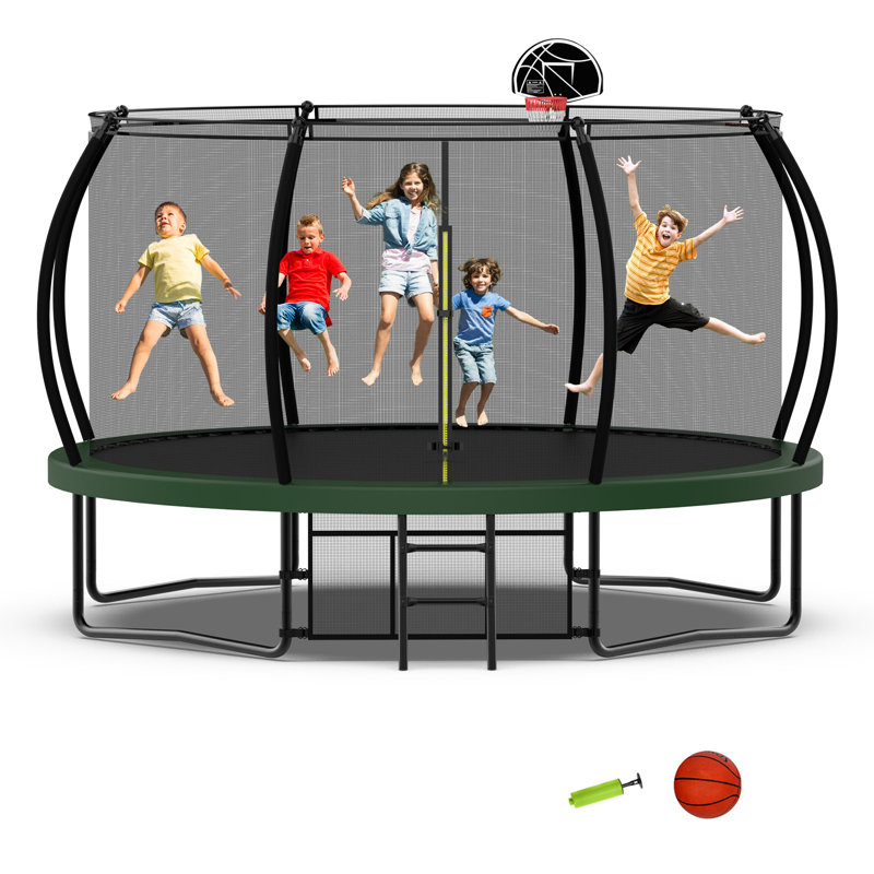 Sapphome Round Backyard Trampoline with Safety Enclosure, Green/Black