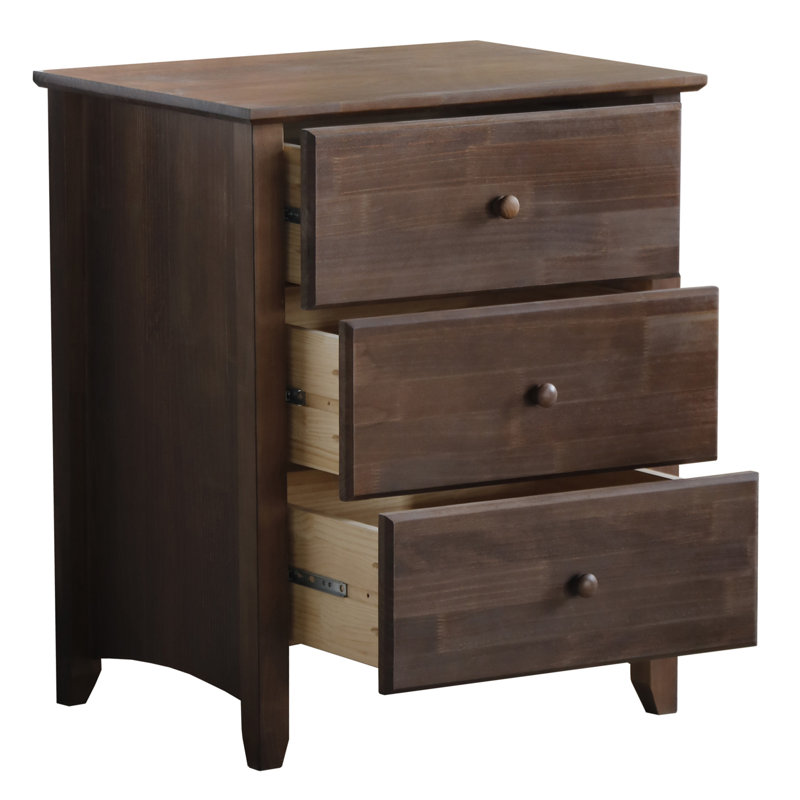 Solid Wood 3-drawer Nightstand In Walnut, Walnut