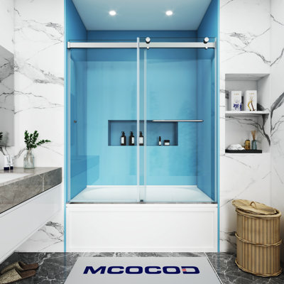 Opal Mirage MCOCOD 60" W x 66" H Smooth Sliding Frameless Tub Door with 5/16"(8mm) Clear Glass
