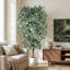 Ficus artificiel bordé de feuilles blanches panachées 5 pi 6 pi 7 pi avec pot à fleurs blanc réaliste pour décoration de bureau-1265027109-1268333253