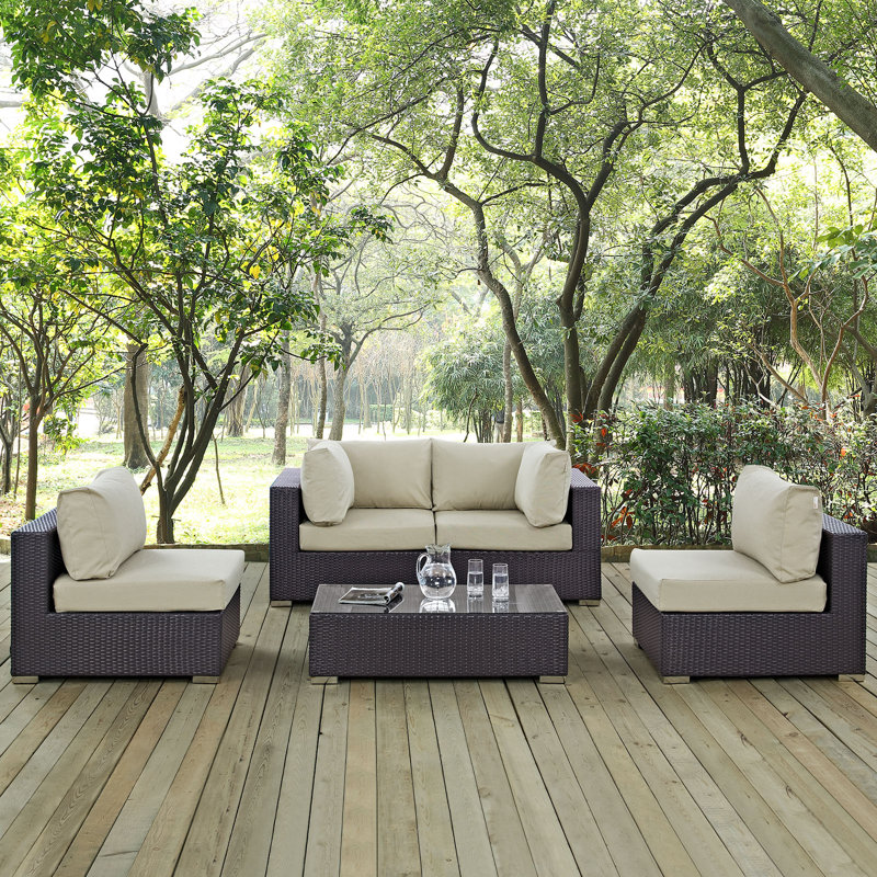 Ensemble de mobilier d'extérieur en rotin 5 pièces Modway Convene, Beige