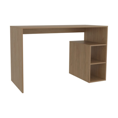 Solid 47 Inch Wide Four Shelves Writing Desk, Natural Oak, Perfect for Home Office and Gaming
