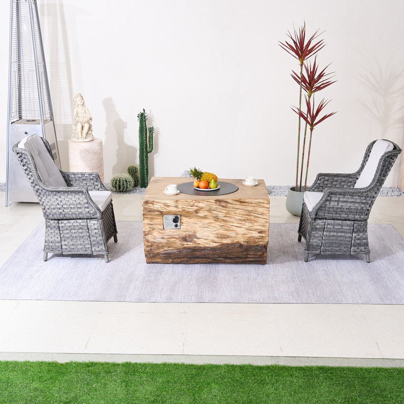 2-Person Outdoor Seating Group With Firepit, Gray White, Gray