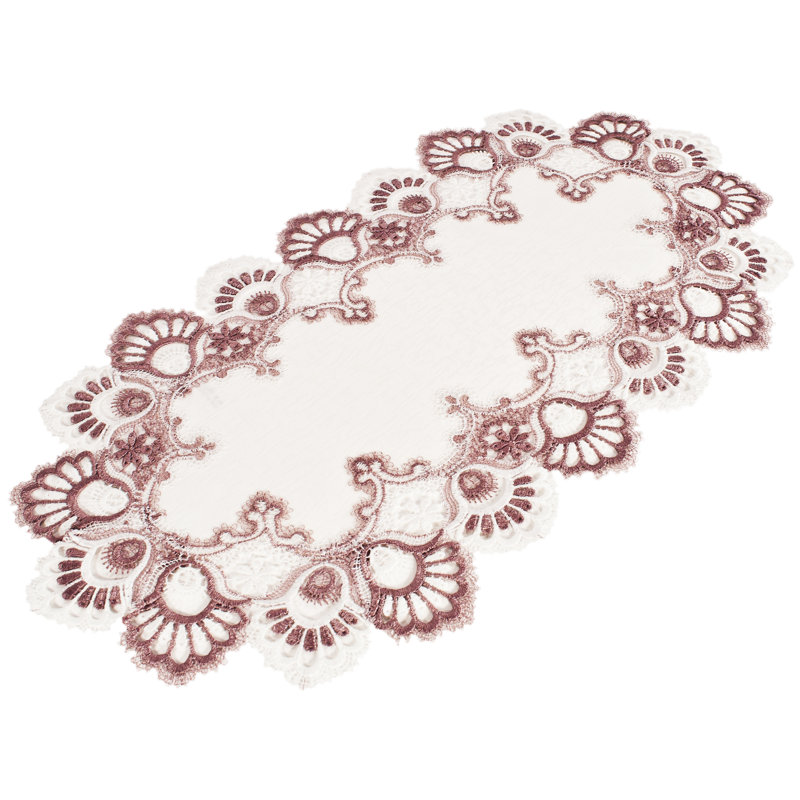 Mauve Rose Jacquard Peacock Tail European Lace Table Runner, 35" L x 16" W