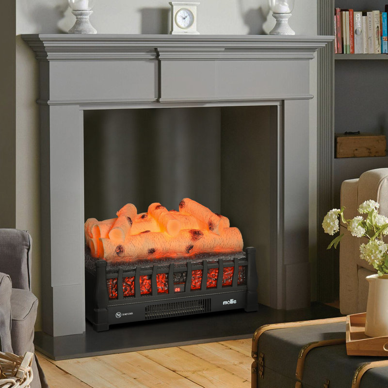20-Inch Black Electric Fireplace Log Heater with Realistic Flame