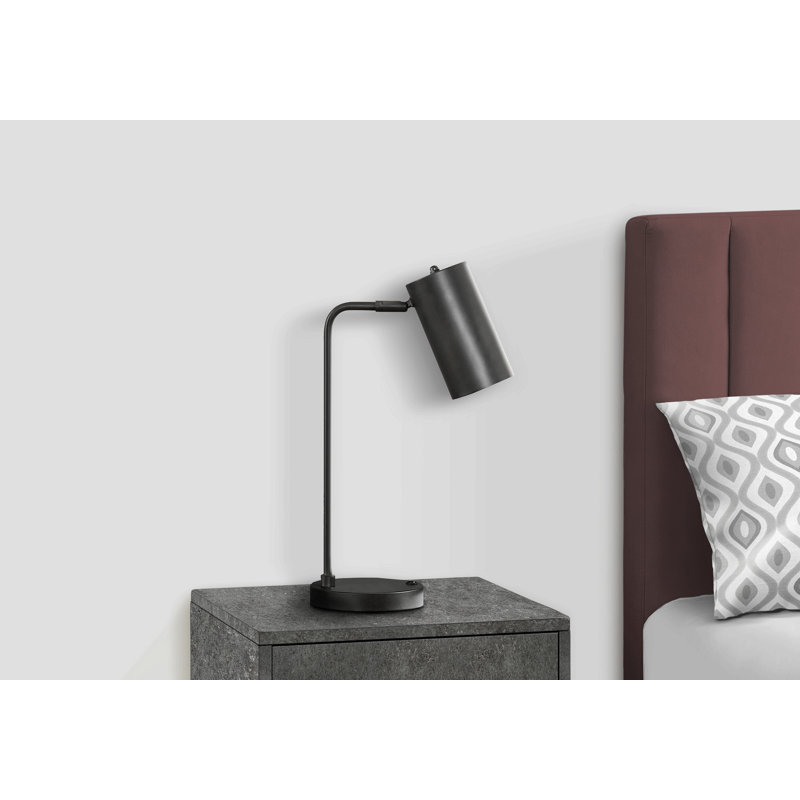 Éclairage, H 18 po, lampe de table, port USB inclus, métal gris, abat-jour gris, moderne