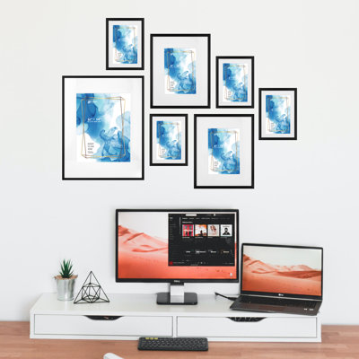 Metal Beveled Picture Frame - Set of 7 with Mat