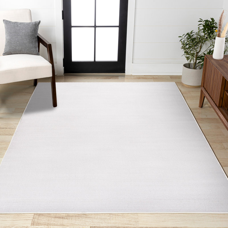 Wolcott Modern Minimalist Pinstripe High-Low White/Silver Rug, Rectangle 4' x 6'