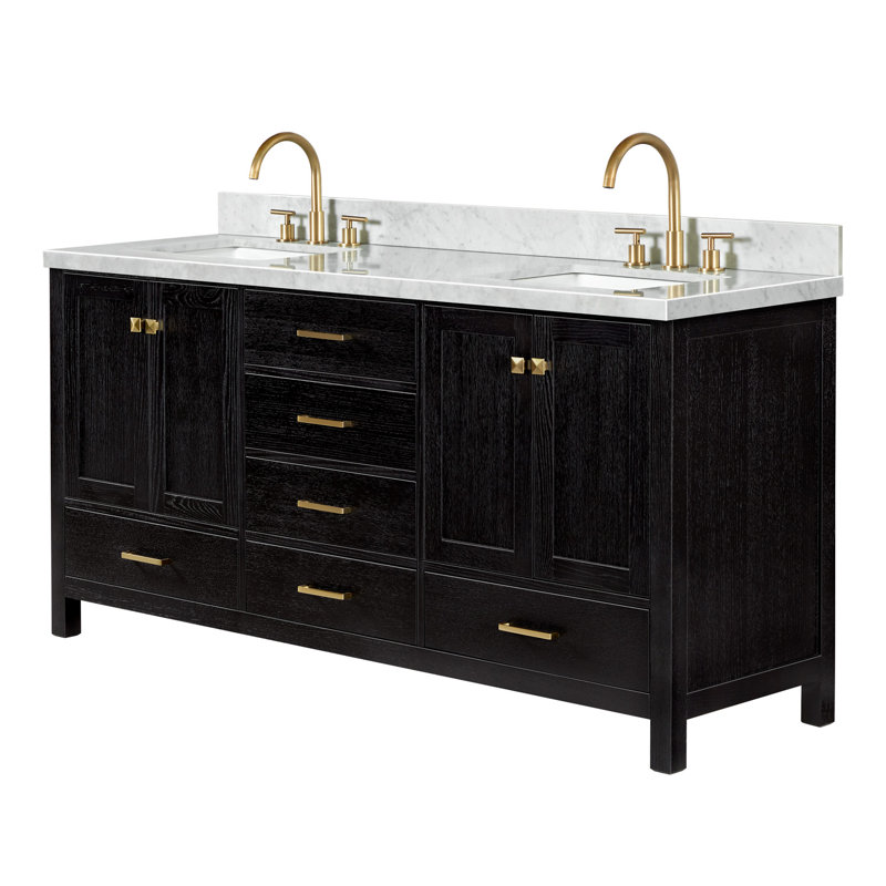 Ensemble de meuble-lavabo double 73 po Grevera, Chêne noir, Rectangular