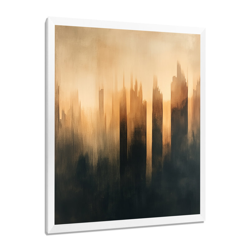 Formes modernes douces orange et noir II - Tableau abstrait transitionnel encadré, H 32 po x l 16 po, Cadre photo blanc