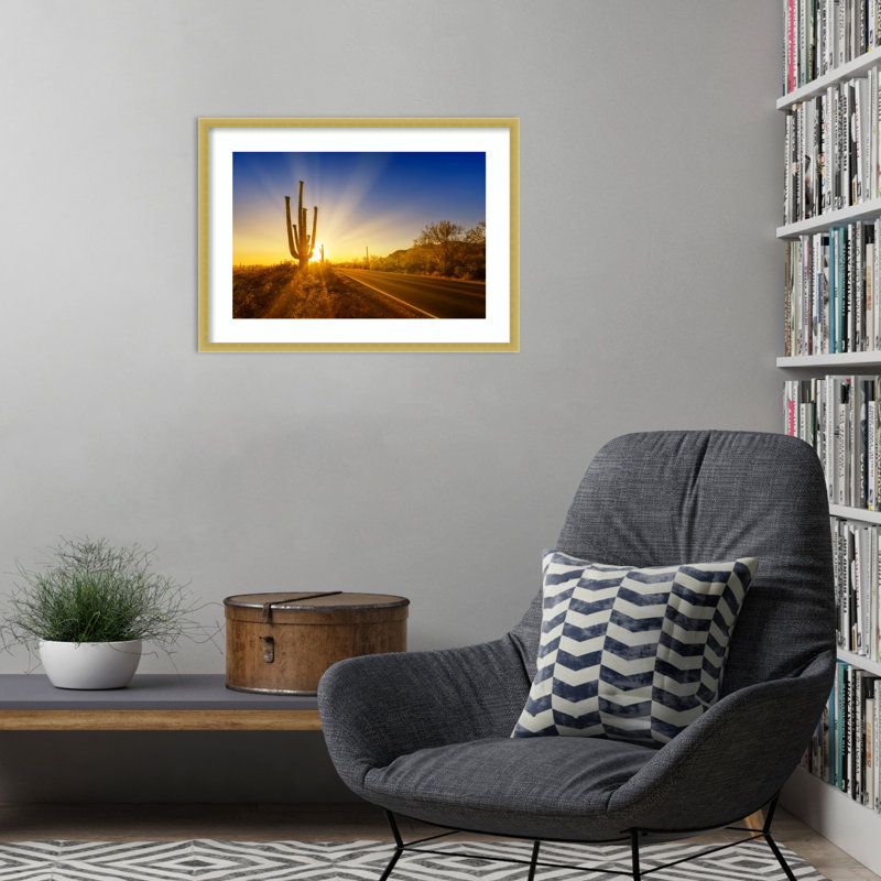 Reproduction d'art encadrée en bois «Saguaro National Park Sunset» par Melanie Viola, H 19 po x l 25 po