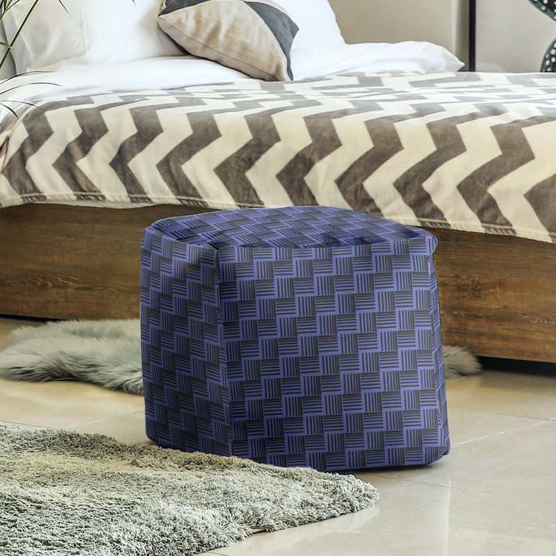 Repose-pieds cubique à rayures classic basketweave, Noir / bleu