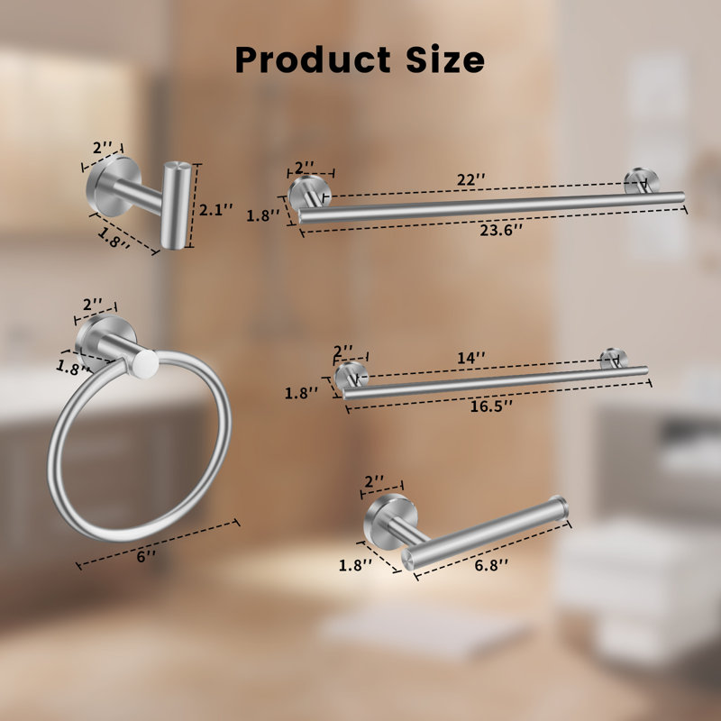 Ensemble de quincaillerie de salle de bain 6 pièces, Nickel brossé