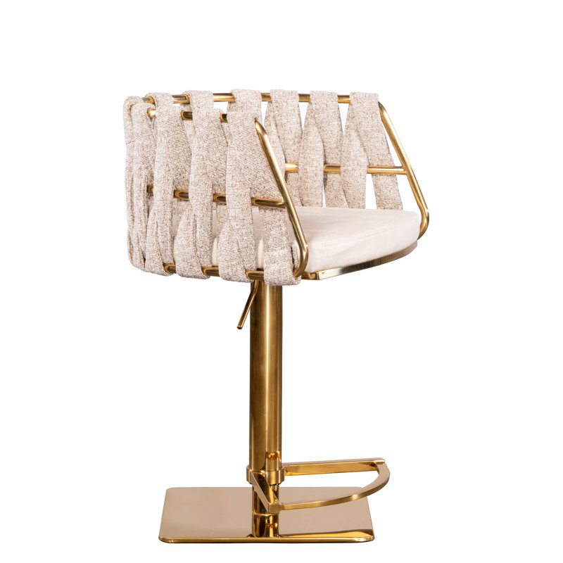 Tabouret de bar pivotant et réglable en hauteur Piedmonte, Doré, Blanc cassé