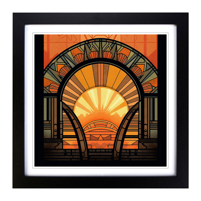 Sunrise Art Deco No.4 - Single Picture Frame Print on Wood, Black