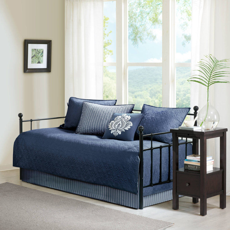 Quebec Navy Casual Casual Reversible 6-Piece Daybed Cover Set, Navy