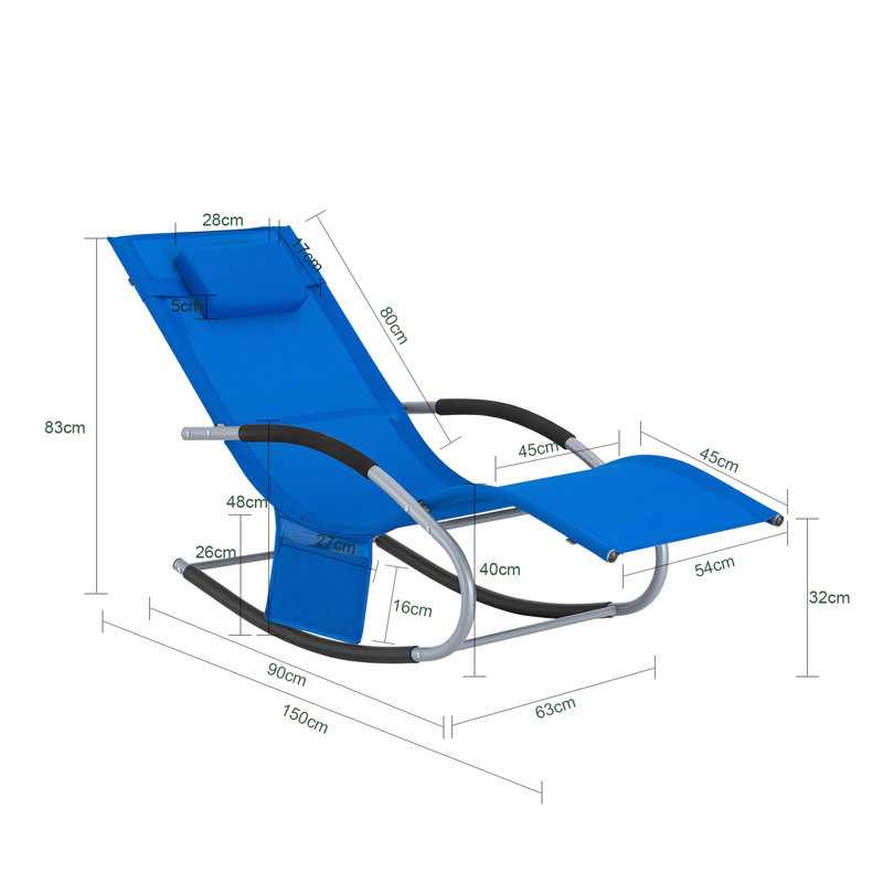 Skakli 150cm Long Single Chaise with Cushions, Blue