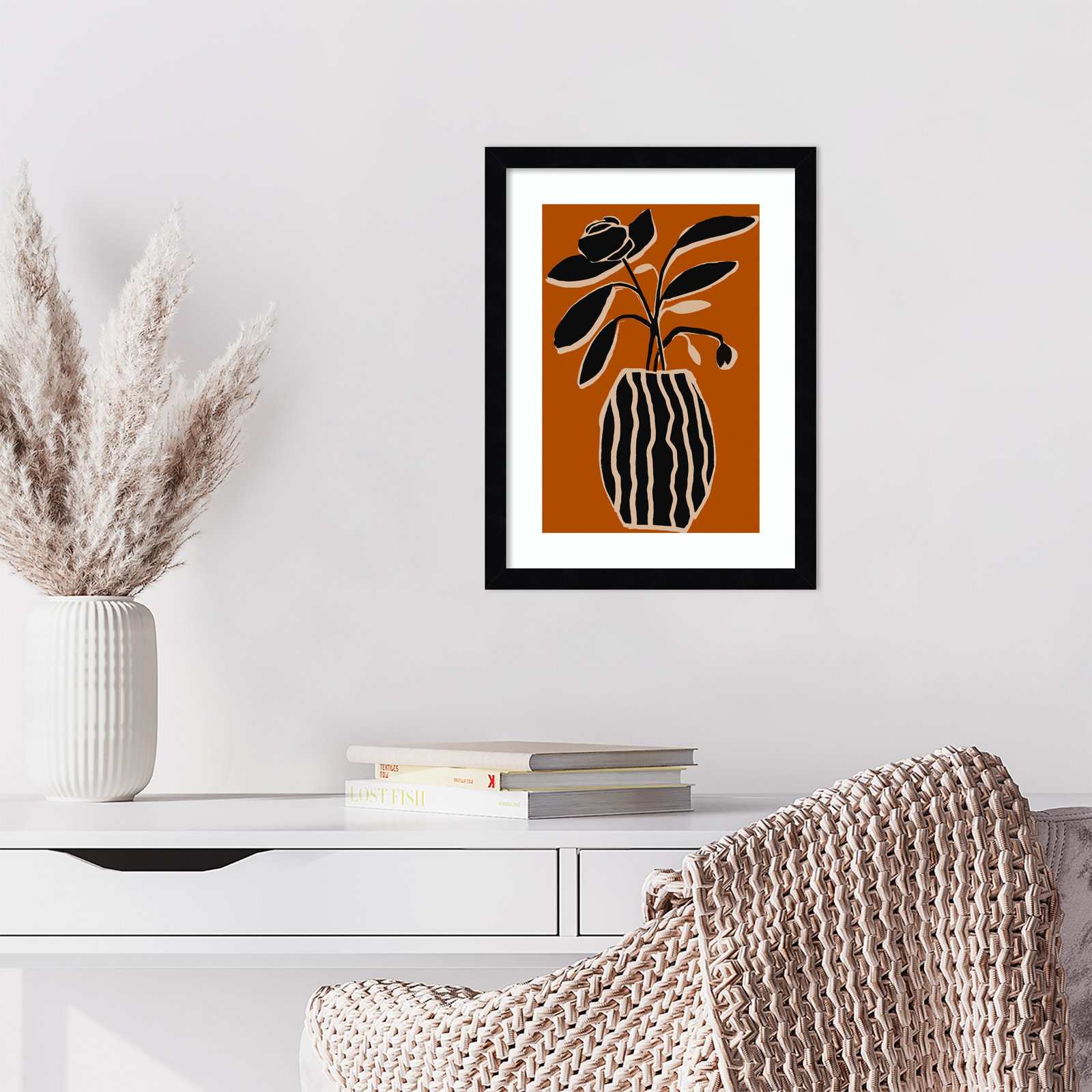 Ochre Still Life No 5 by Treechild, Black Framed, 13" H x 10" W x 1" D