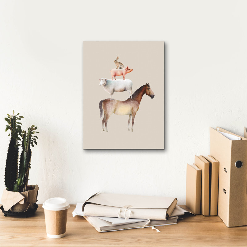 "Epic Graffiti" Horse, Sheep, Pig And Hare "par Svetlana Aleynikova, art mural sur toile, H 16 po x l 12 po