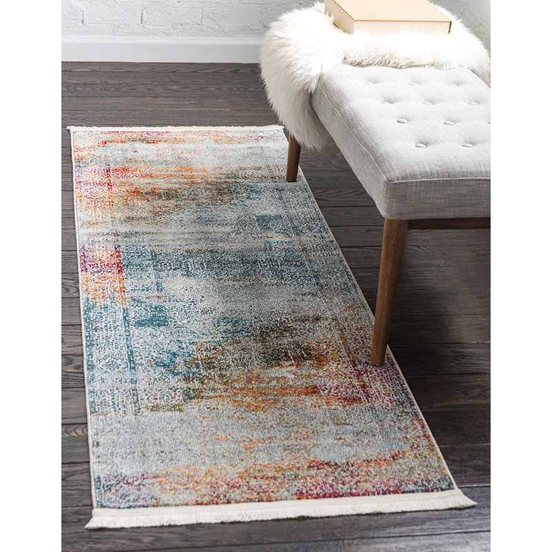 Tapis oriental crème / bleu Mulvihill, Tapis de couloir 2 pi 7 po x 10 pi