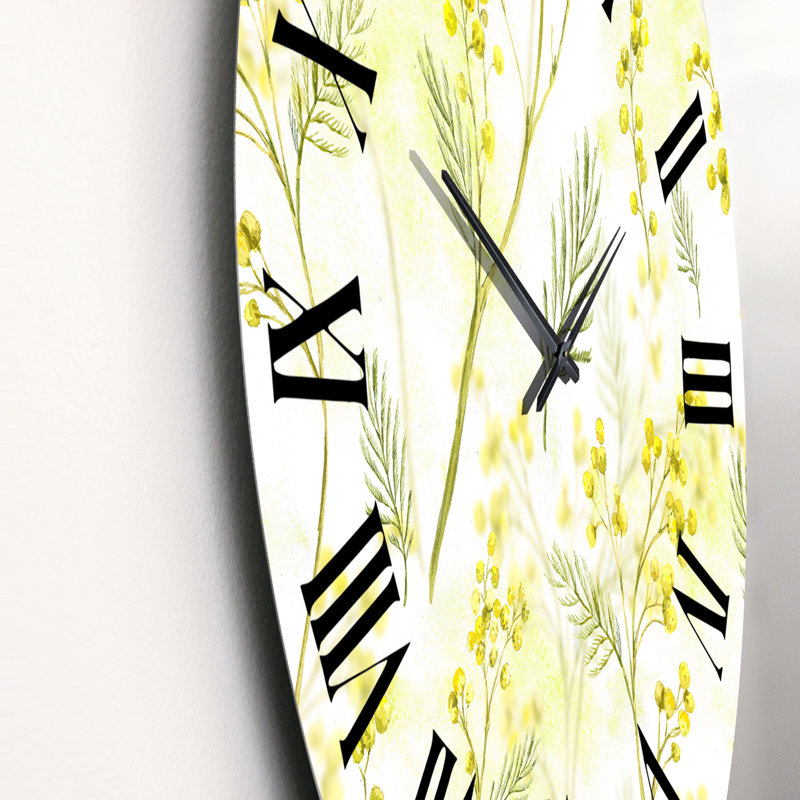Branches jaunes de fleurs de mimosa - Horloge murale à motifs, Grand