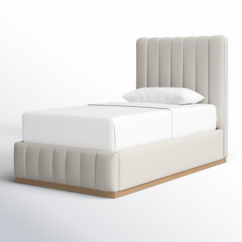 Lit à panneaux Codyn, Tissu texturé en lin crème, Simple