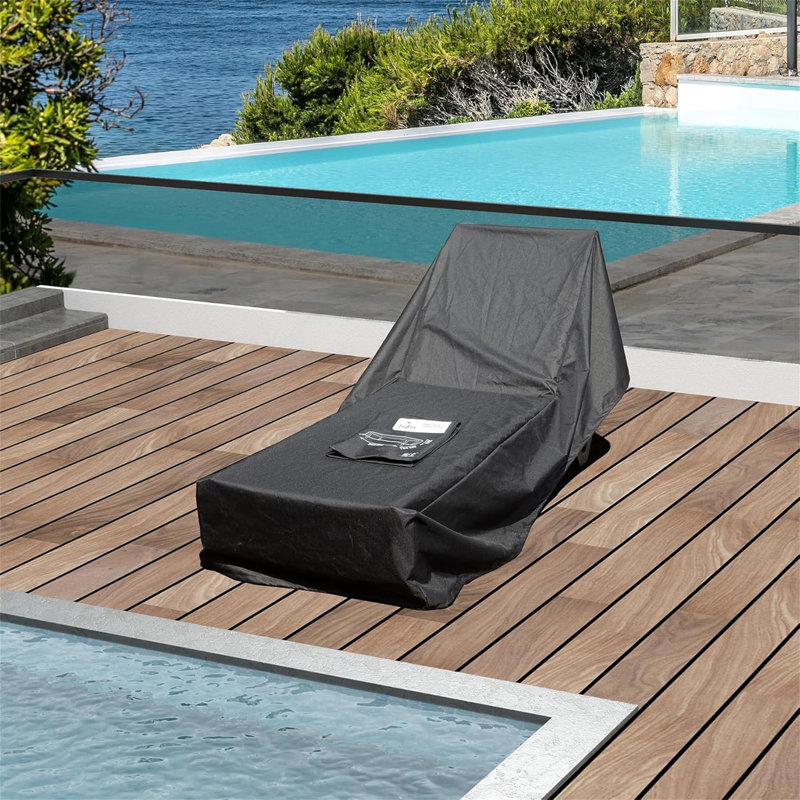 Waterproof Patio Lounge Chair Cover Heavy Duty Outdoor Chaise Lounge Covers,Wind-Resistant Dust-Proof With Elastic Hem Cords (77"(L)X26"(W)X15.4"(H), Black