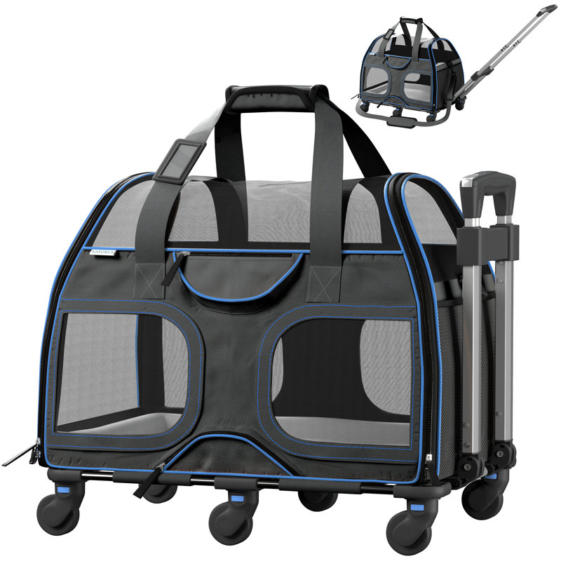 Collapsible Pet Carrier with 2 Doors, Black/Blue