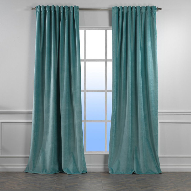 Blackout Single Curtain Panel, Bluishgreen, 130cm Width x 400cm Drop