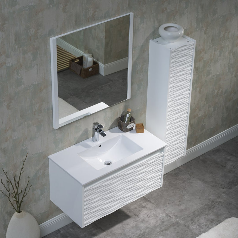 Meuble-lavabo mural flottant simple 36 po avec lavabo en céramique Artesian