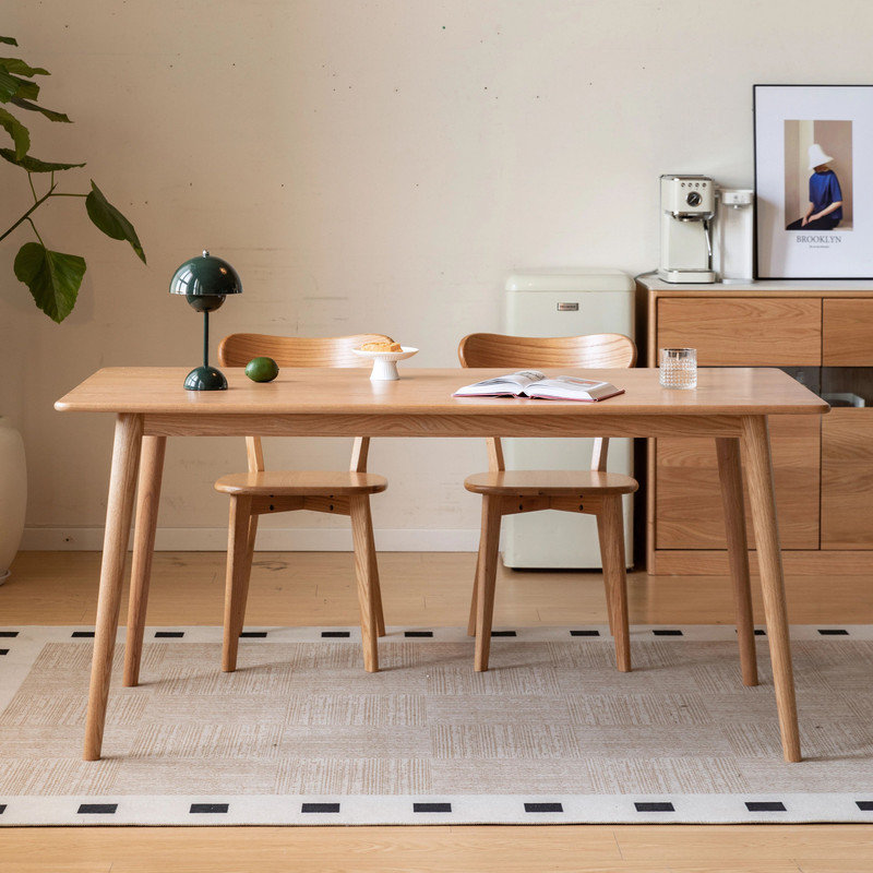63" Solid Oak Wood Dining Table, Bois de chêne