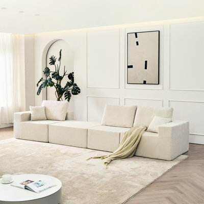 Canapé modulaire de luxe 3 places beige de 110 po avec velours côtelé, sans installation, convient pour un canapé en forme de L et 2 coussins, relaxant
