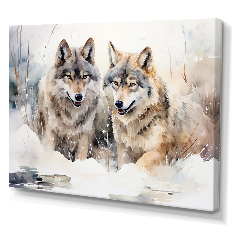 Forêt, loups dans un paysage d'hiver - loup, art mural, Toile tendue, H 34 po x l 44 po x P 1,5 po