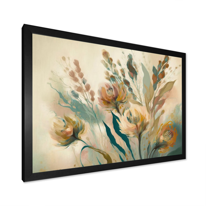 «Wild Flowers in Faded Vintage Colors III», reproduction sur toile, Cadre simple noir, H 12 po x l 20 po x P 1 po