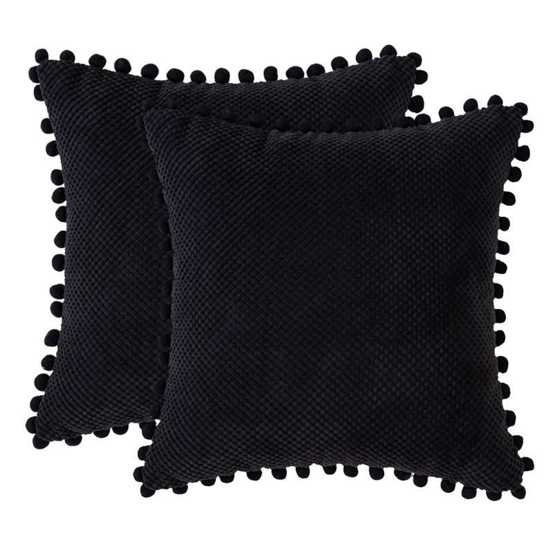 Pom-poms Cotton Blend Reversible Throw Pillow, Pillow Cover Only - No Insert, 18" x 18", Black