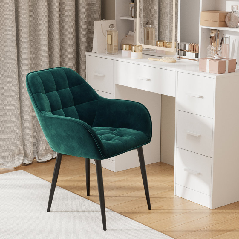 ELUCHANG Kitchen Dining Chair Set of 2 with Arms, Backrest, Velvet Thick Padded Upholstered, Vanity Chair, for Dining Room, Living Room, Dressing Table, Lounge