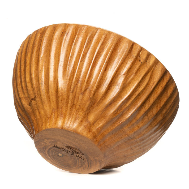 Ensemble de 4 bols en bois de teck vertical sculpté vertical Shiruwan