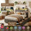 Smart Velvet Bed Frame with LED Charging Headboard, Tufted Upholstered Frame with Storage Drawers, Grey/Beige in Multiple Size (EU Single, Double & King)-1020501902-1020501903