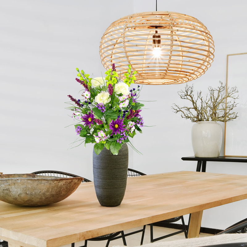 Mixed Assortment Arrangement, Violet / Cream / Kiwi, 32" H x 18" W x 12" D