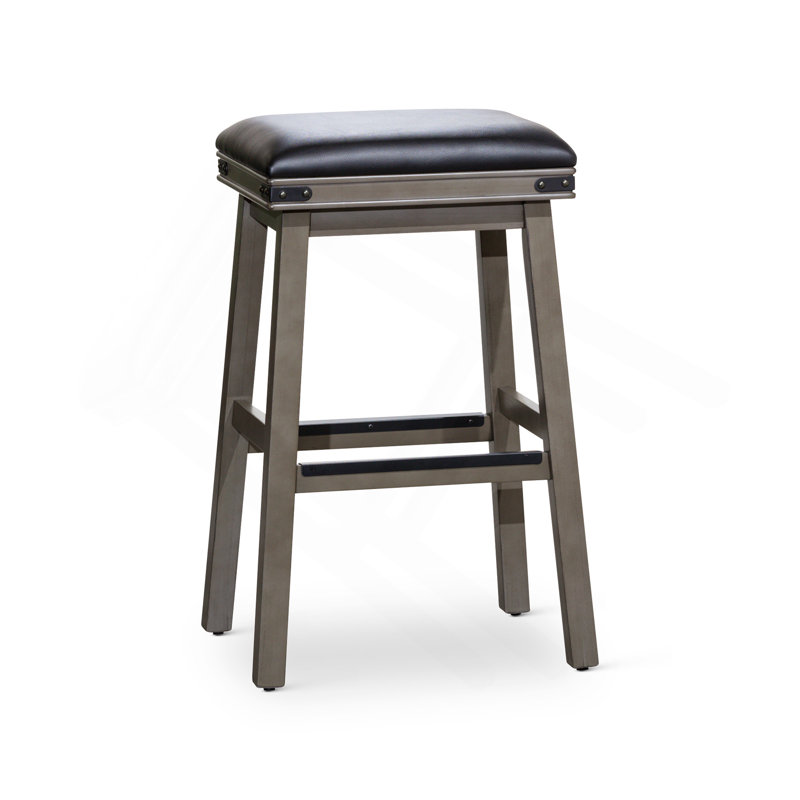 Tabouret 30 ", siège en cuir, Siège noir / structure noire
