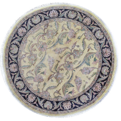 Wool Oriental Area Rug in Cream/Purple/Navy Blue