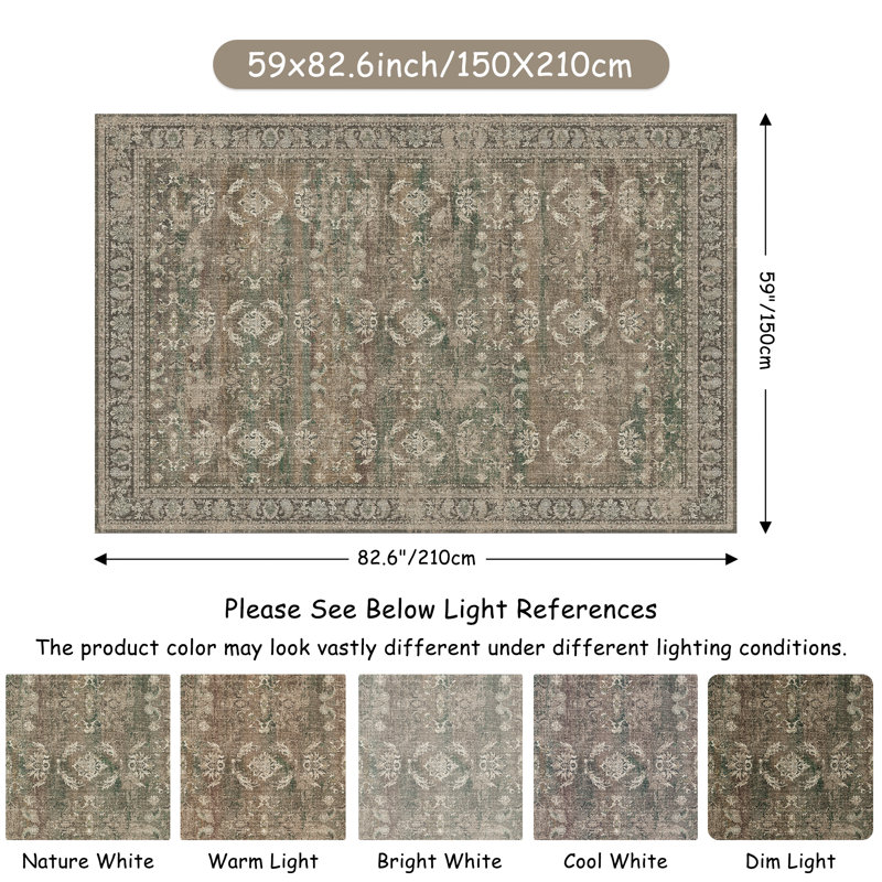 Kitty Machine Washable Oriental Area Rug for Living Room with Non-Slip Backing, Rectangle 8' x 10'