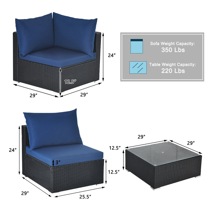 Finnbar 6 - Person Modular Patio Conversation Set with Cushions, Navy Blue