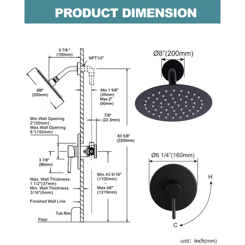 Robinet de baignoire et douche, Noir mat