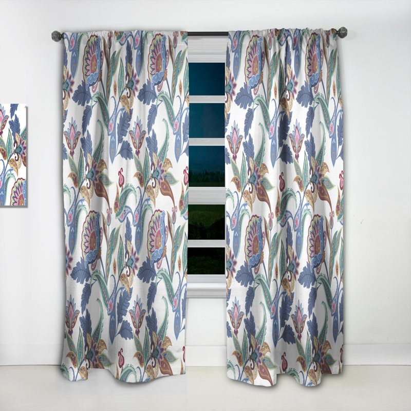 Motif cachemire Fantasy Flowers - Rideau traditionnel - Velours obscurcissant - 1 panneau, l 52 po x L 120 po