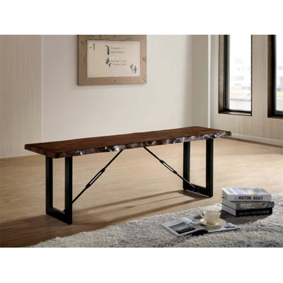 Banc industriel en métal à deux tons avec base naturelle en U et chaînette pour un décor rustique